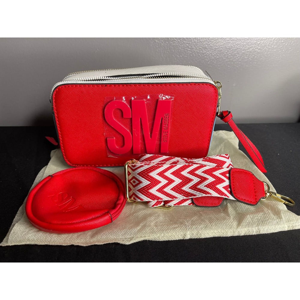 Steve Madden Red White Blue Colorblock Crossbody Camera Bag with Chevron Strap